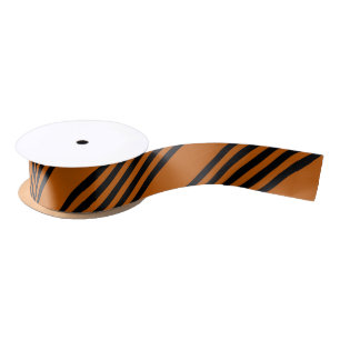 Ruban En Satin Noir et brûlé orange cinq bandes motif