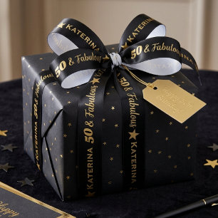 Ruban En Satin Nom Âge Fabulux Anniversaire Noir et Or