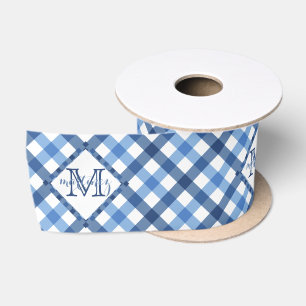 Ruban En Satin Nom bleu de monogramme de diamant de guingan au