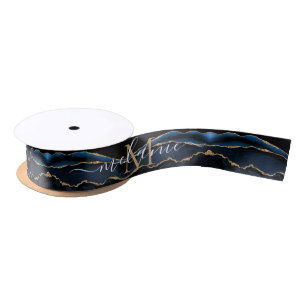 Ruban En Satin Nom du monogramme Agate Marine Blue Gold Ruban