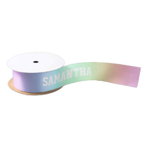 Ruban En Satin Nom personnalisé Cute Pastel Rainbow