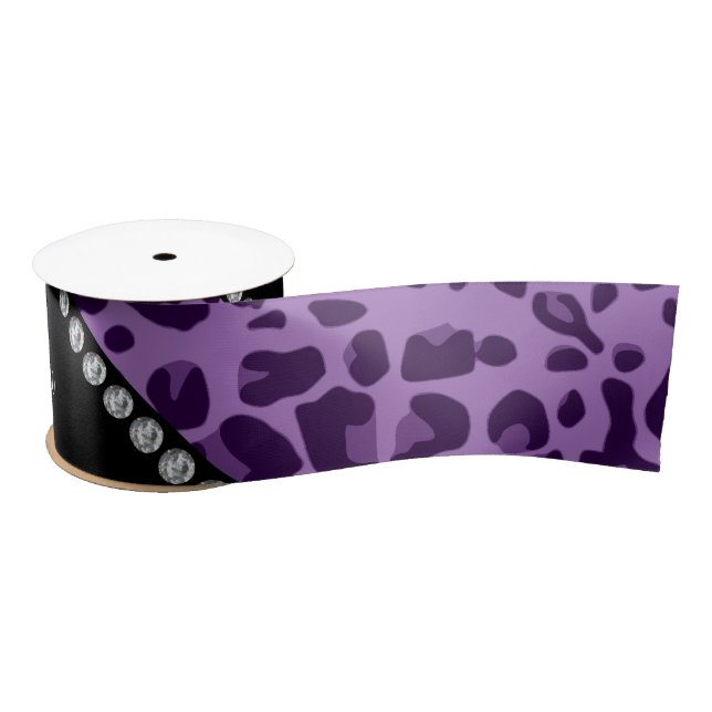 Ruban En Satin Nom personnalisé motif léopard violet (Bobine)