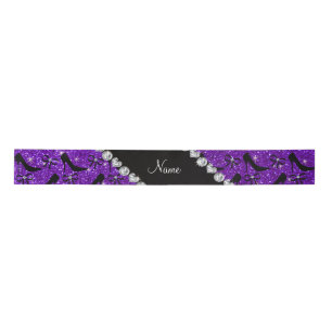 Ruban En Satin Nom personnalisé parties scintillant violet noir 