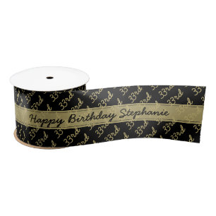 Ruban En Satin Nom - Votre Motif de numéro personnalisé - Or et