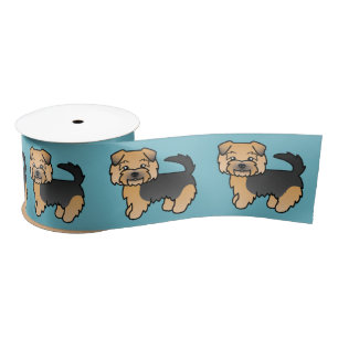 Ruban En Satin Norfolk Terrier Noir et Feu sur Fond Bleu