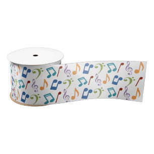 Ruban En Satin Notes de musique d'arc-en-ciel (blanches)