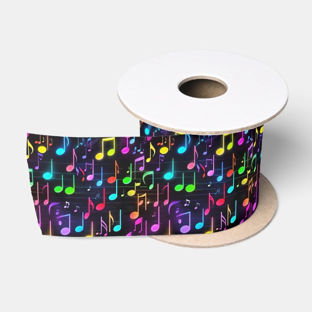 Ruban En Satin Notes musicales de Neon sur Black (Bobine)