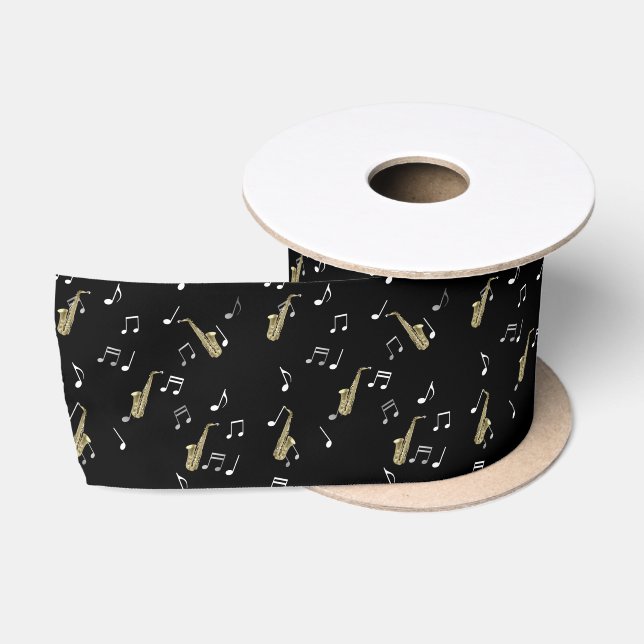 Ruban En Satin Notes musicales et saxophones Jazzy  (Bobine)