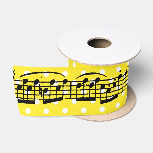 Ruban En Satin Notes musicales sur Ruban de Polka Dot Satin Jaune (Bobine)