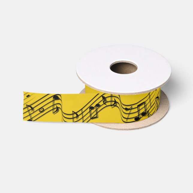 Ruban En Satin Notes musicales Wavy Staff Bar on Gold (Bobine)