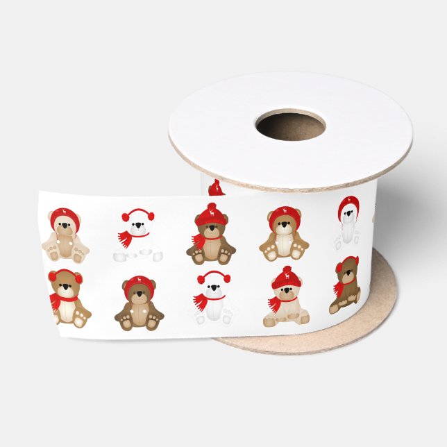 Ruban En Satin Nounours de Noël Casquettes d'hiver (Bobine)