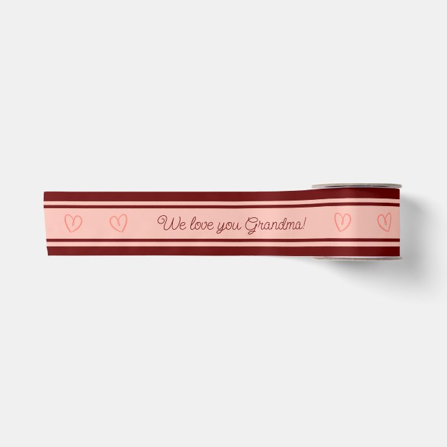 Ruban En Satin Nous t'aimons Grand-mère Texte rose et rouge-coeur (Devant)