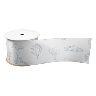 Ruban En Satin Nursery Toile de Jouy Bleue 