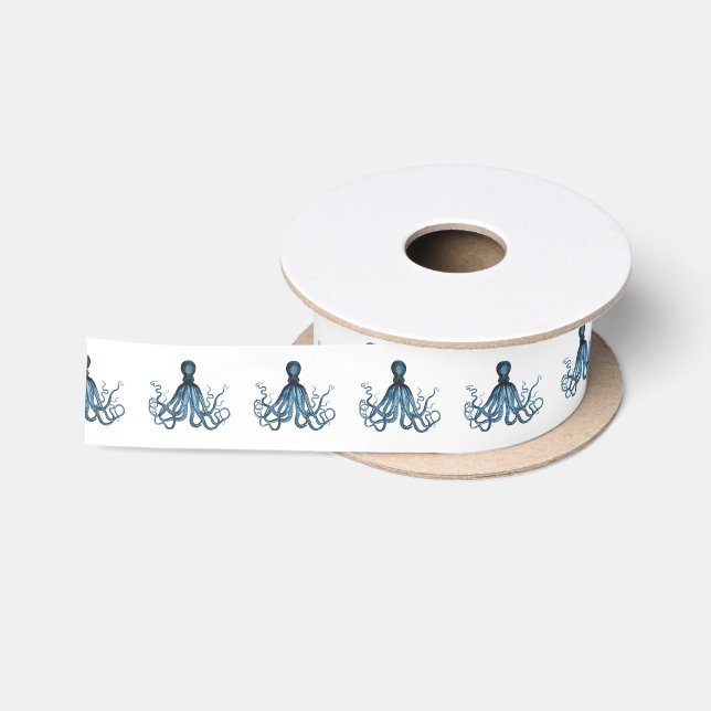 Ruban En Satin Octopus kraken marine océan bleu (Bobine)