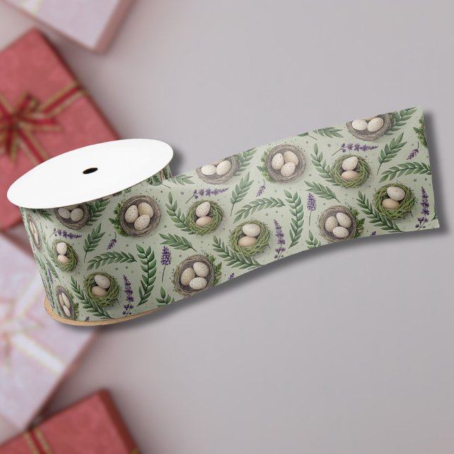 Ruban En Satin Œufs de Pâques Vert Sauge Simple Nid de Lavande (Créateur téléchargé)