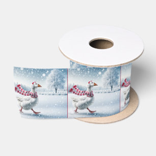 Ruban En Satin Oie de Noël marche dans les flocons de neige