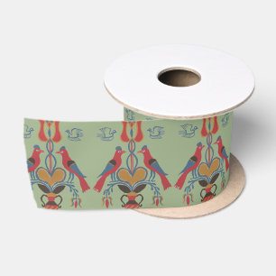 Ruban En Satin Oiseaux Art Populaire Américain Vintage Fleur de C