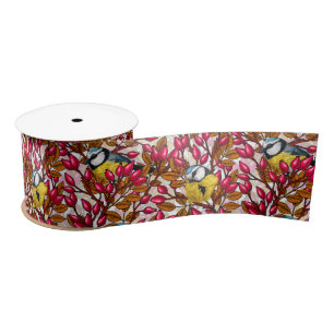 Ruban En Satin Oiseaux et hanches roses de chien