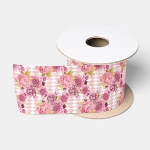 Ruban En Satin Or rose blanc Vintage Floral 3 pouces