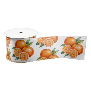 Ruban En Satin Oranges d'été tendance Motif de fleurs d'agrumes