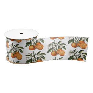 Ruban En Satin Oranges d'été tendance Motif de fleurs d'agrumes