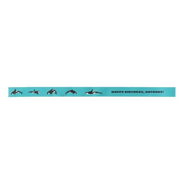 Ruban En Satin Orcas Tueur Baleines Turquoise Bleu Personnalisé (Devant)