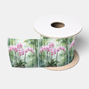 Ruban En Satin Orchidées roses éthérées et bambou