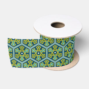 Ruban En Satin Oriental bleu jaune vert ottoman turc Hexagon