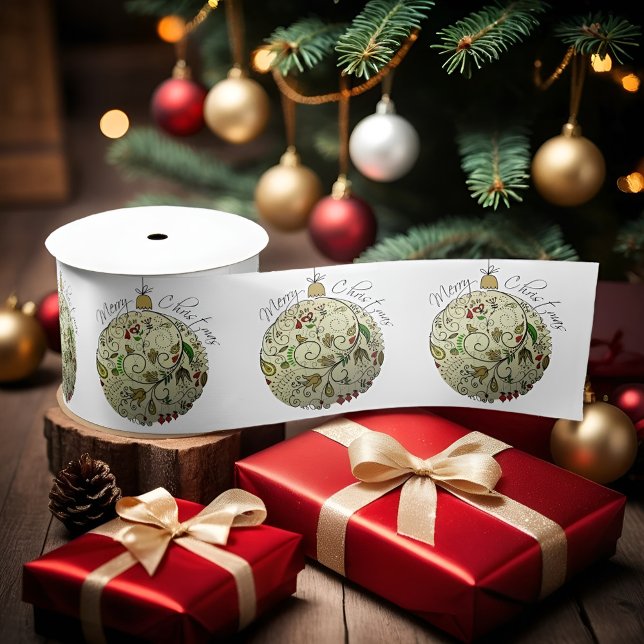 Ruban En Satin Ornement moderne Elegant Gold Doodle de Noël (Créateur téléchargé)