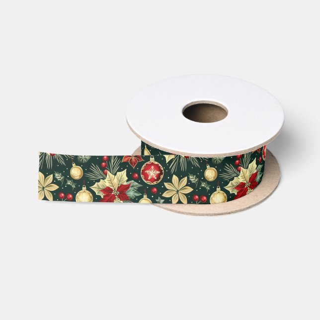 Ruban En Satin Ornements de Noël festifs Motif sans couture (Bobine)