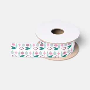 Ruban En Satin Ornements de Noël Rétro Rose et Turquoise