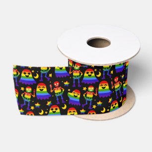 Ruban En Satin 🦇🌈 Os et Étoiles Arc-en-Ciel 