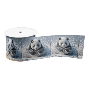 Ruban En Satin Ours De Panda Courir Dans La Neige