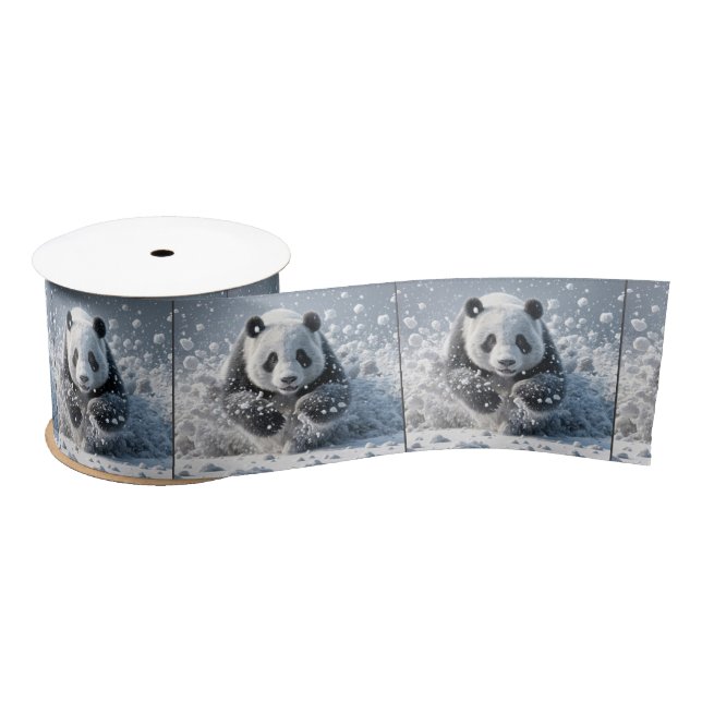Ruban En Satin Ours De Panda Courir Dans La Neige (Bobine)