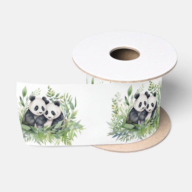 Ruban En Satin Ours De Panda En Bambou Feuilles (Bobine)
