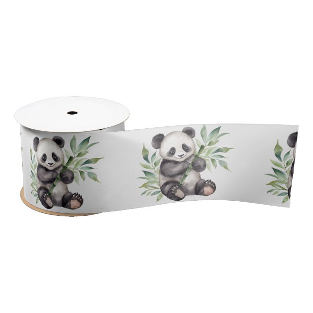 Ruban En Satin Ours De Panda En Bambou Feuilles (Bobine)