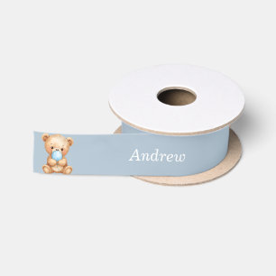 Ruban En Satin Ours en caoutchouc bleu Teddy avec nom personnalis
