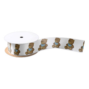 Ruban En Satin Ours en peluche avec bib sur blanc