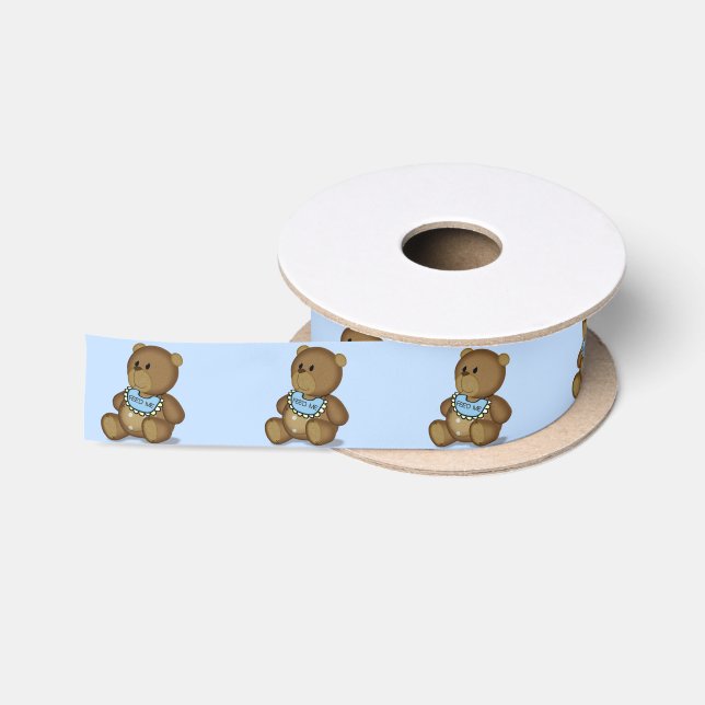 Ruban En Satin Ours en peluche avec bib sur bleu (Bobine)