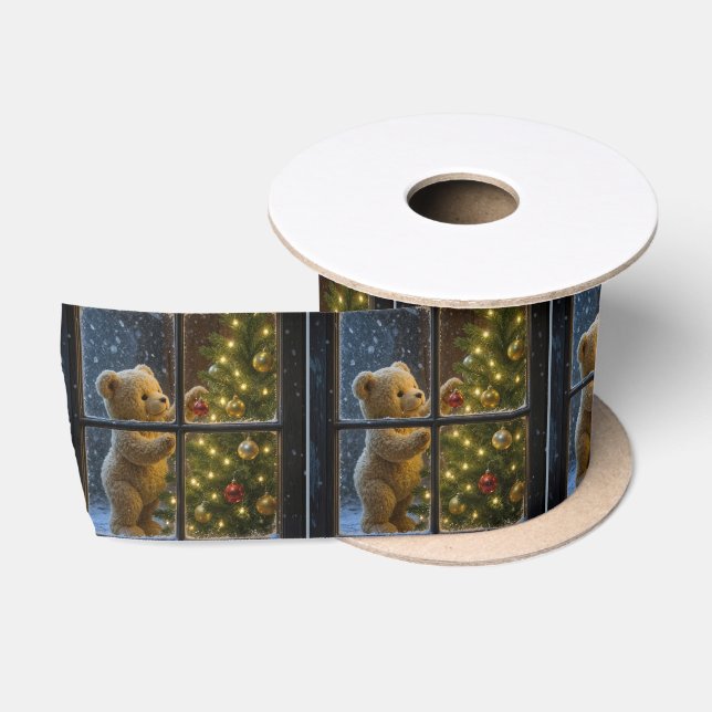 Ruban En Satin Ours en peluche de Noël décorant un arbre (Bobine)