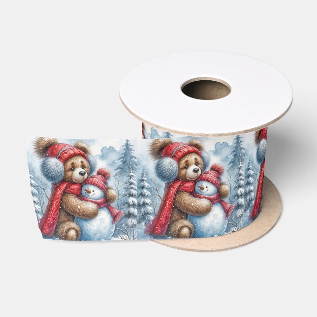 Ruban En Satin Ours en peluche d'hiver et Snowman (Bobine)