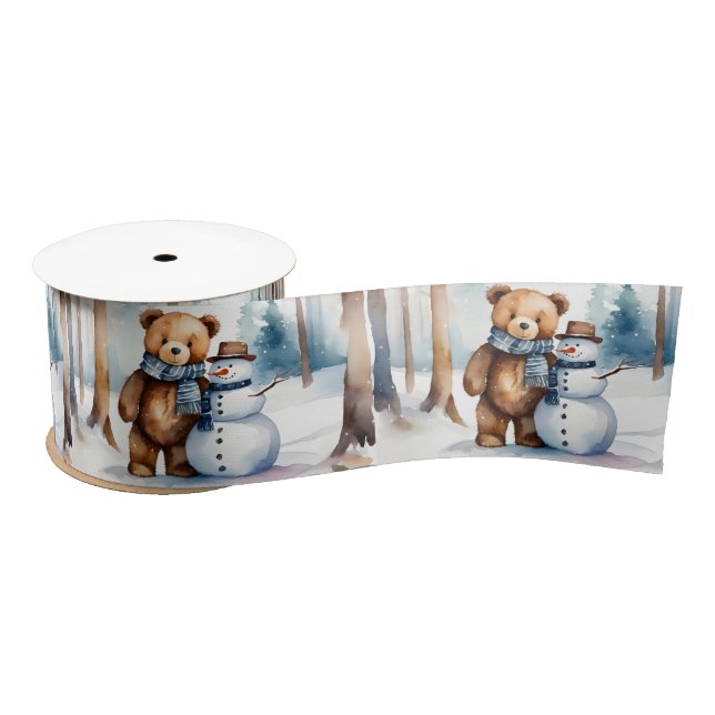 Ruban En Satin Ours En Teddy Avec Snowman (Bobine)