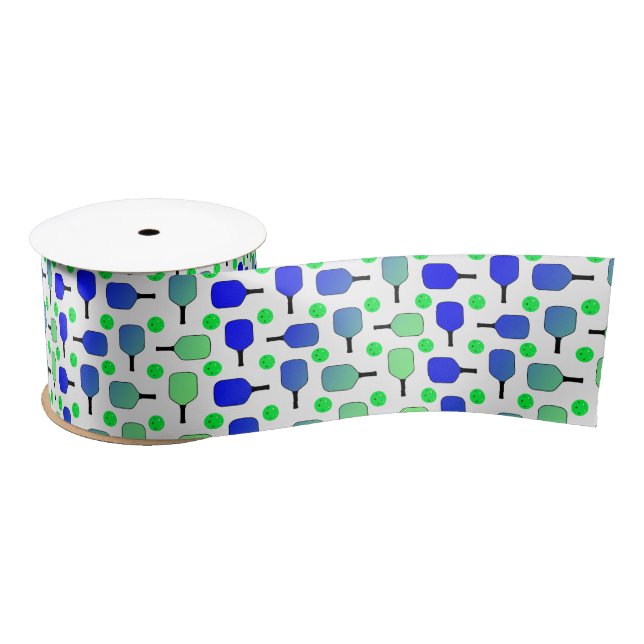 Ruban En Satin Pagaies de Pickleball Bleu et Vert Pickleball Vert (Bobine)