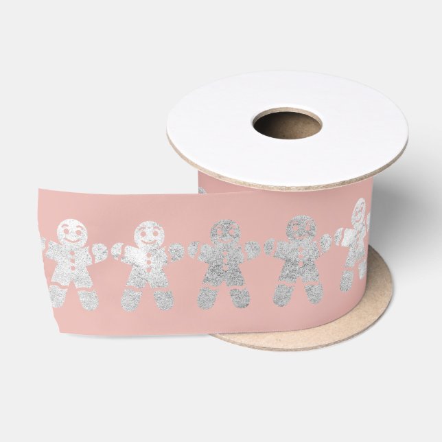 Ruban En Satin Pain d'argent de Noël Homme Rose rose (Bobine)