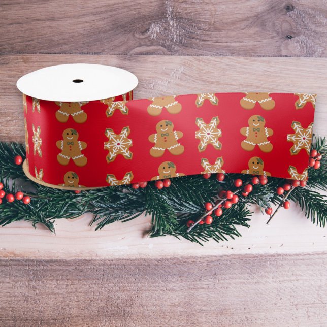 Ruban En Satin Pain d'épices de Noël Homme Rouge Vert (Créateur téléchargé)