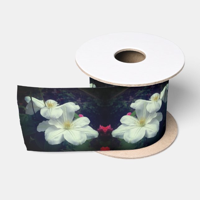 Ruban En Satin Paire de fleurs Clematis blanches (Bobine)