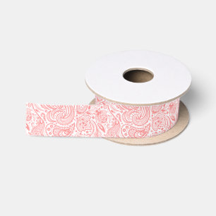 Ruban En Satin Paisley Vintage Rose Et Blanc