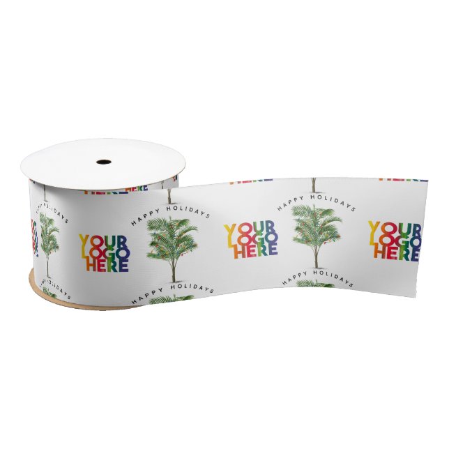 Ruban En Satin Palm Tree Business Logo Carte de Noël (Bobine)