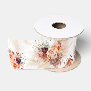 Ruban En Satin Pampas Grass et Fleurs de Terracotta