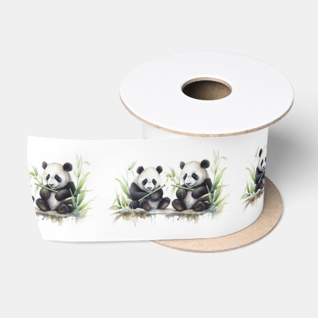 Ruban En Satin Panda Bears Watercolor Art (Bobine)